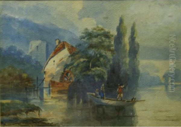 A River Scene Oil Painting by Frederick James Aldridge