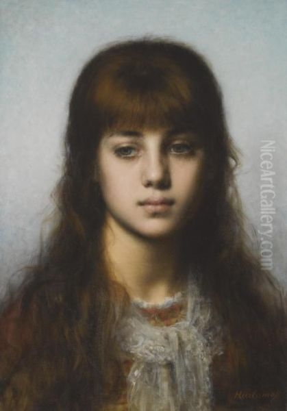 Study Of A Girl Oil Painting by Alexei Alexeivich Harlamoff