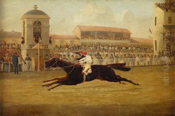 Dead Heat For The Doncaster St. Leger 1850 Between Voltiguer And Russborough Oil Painting by Henry Thomas Alken