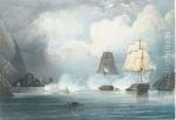 Forcing The Passage Of The Bocca Tigris In China On The 7 Oil Painting by Sir William Allan