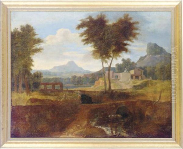 Classical Landscape With Figures Oil Painting by Etienne Allegrain