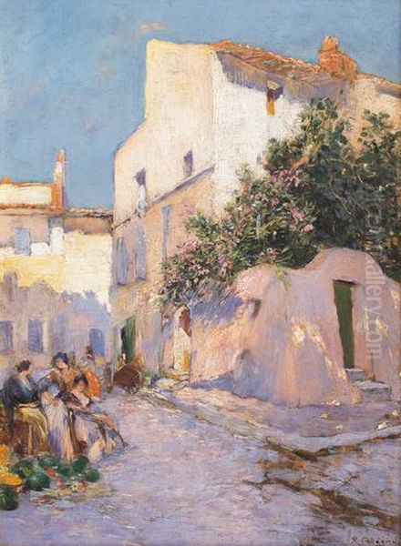 Venditrici Di Angurie A Capri Oil Painting by Raymond Allegre