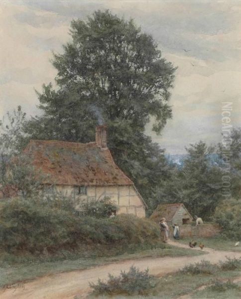 Outside A Country Cottage, Near Witley, Surrey Oil Painting by Helen Mary Elizabeth Allingham