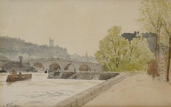 Les Quais A Paris Oil Painting by Auguste Allonge