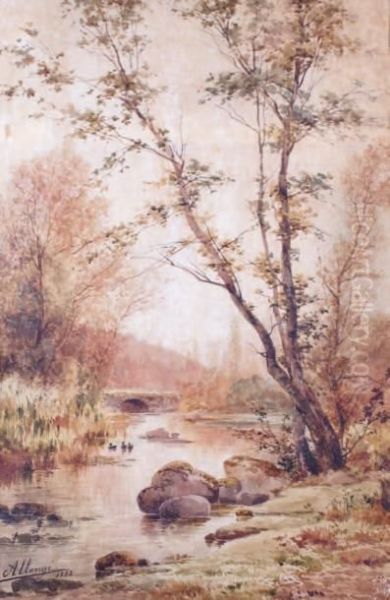 Bord De Riviere A L'automne Oil Painting by Auguste Allonge