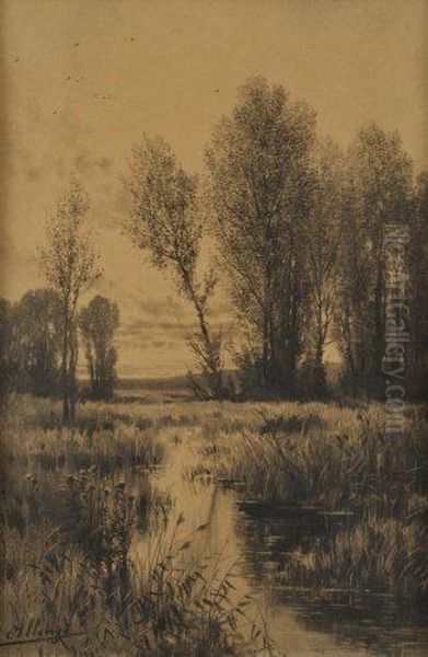 Paysage A La Riviere Et Aux Arbres Oil Painting by Auguste Allonge