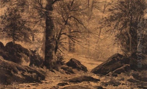 Sous Bois En Foret De Fontainebleau Oil Painting by Auguste Allonge