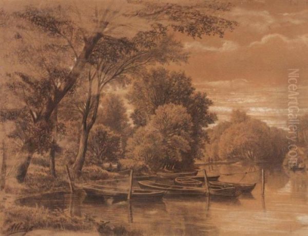 Les Barques Oil Painting by Auguste Allonge