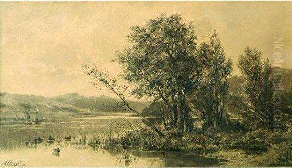 Bords De Riviere Dessin Au Fusain Et Al'estompe Oil Painting by Auguste Allonge