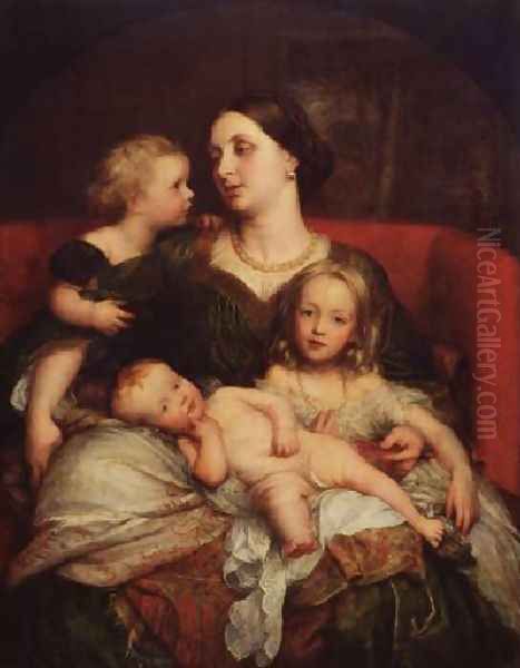 Mrs George Augustus Frederick Cavendish Bentinck And Her Children Oil Painting by George Frederick Watts