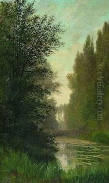 Am Waldteich. Oil Painting by Auguste Allonge