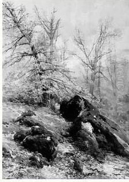 Rochers A Fontainebleau Oil Painting by Auguste Allonge