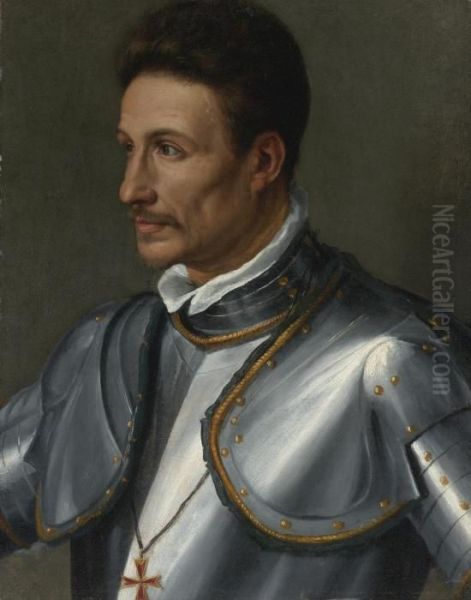 Portrait Of A Knight Wearing The Cross Of The Order Of Saint Stephen Oil Painting by Alessandro Allori