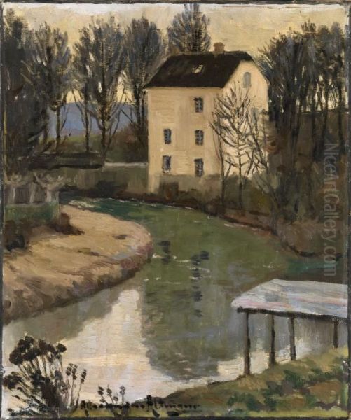 White House By A River Oil Painting by Alexander Altmann