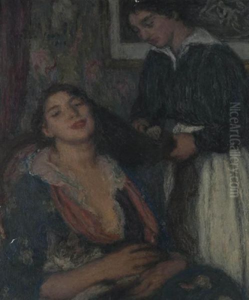 La Coiffure Oil Painting by Edmond Aman-Jean