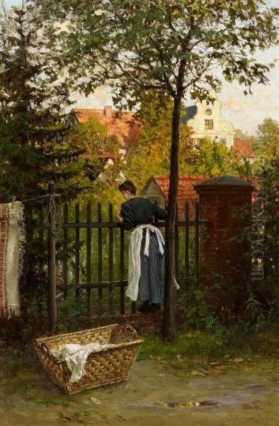 Und Du Mein Schatz Bleibst Hier Oil Painting by Wilhelm A. Lebrecht Amberg