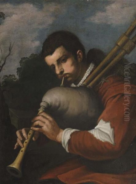 Bagpipe Player Oil Painting by Antonio Amorosi