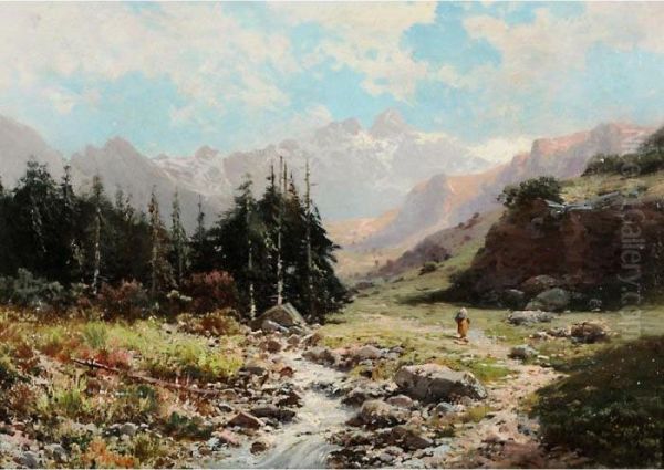 Paesaggio Con Montagne Innevate Oil Painting by Eugenio Amus