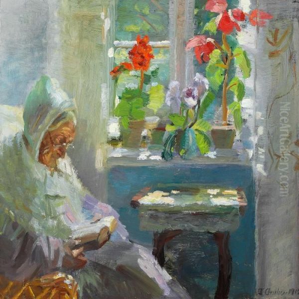 Fru Brondum I Sin Stue Oil Painting by Anna Ancher