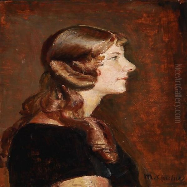 Profile Portrait Of A Woman Oil Painting by Michael Ancher