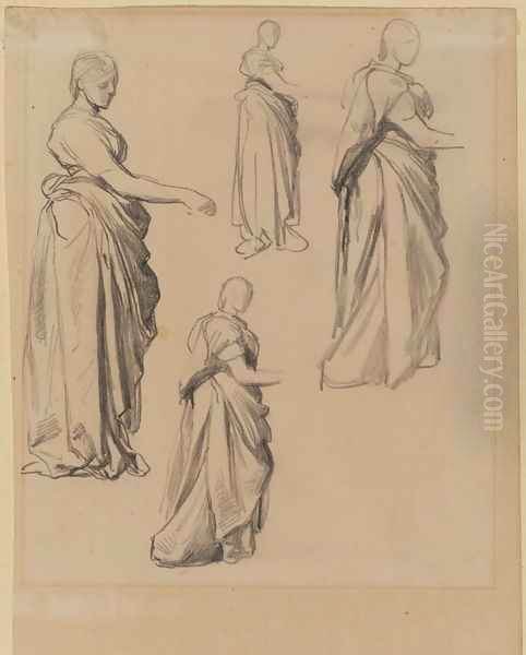 Four Studies Of A Draped Female Figure Oil Painting by George Frederick Watts