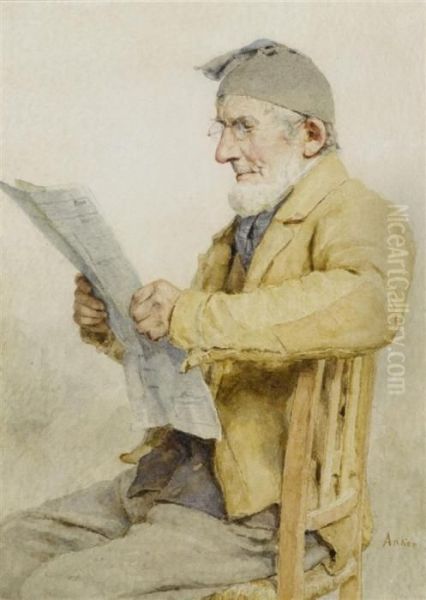 Lesender Inser Bauer Oil Painting by Albert Anker