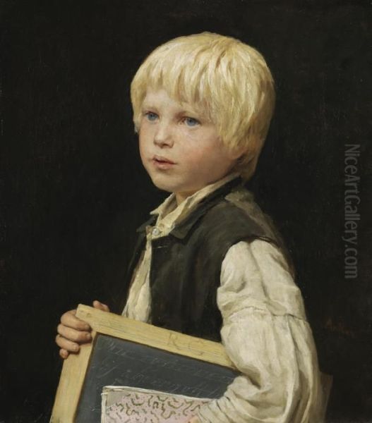 School Boy Oil Painting by Albert Anker