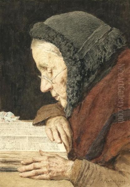 Old Woman Reading The Bible Oil Painting by Albert Anker