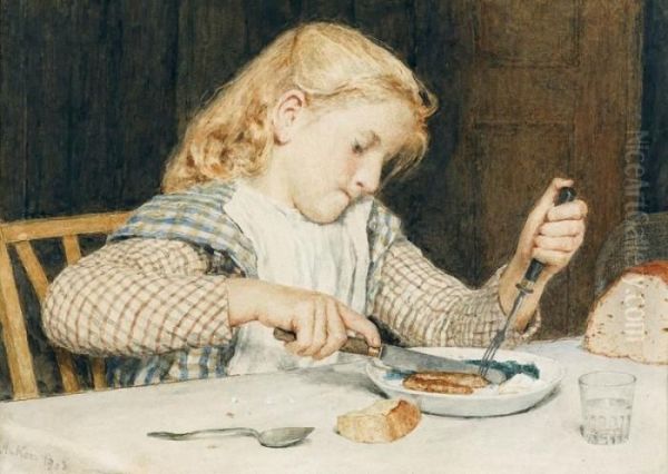 Speisendes Madchen Am Tisch Oil Painting by Albert Anker