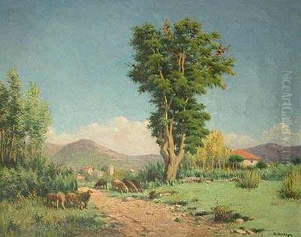 Paisaje Con Ovejas. Oil Painting by Agusti Antiga Monner