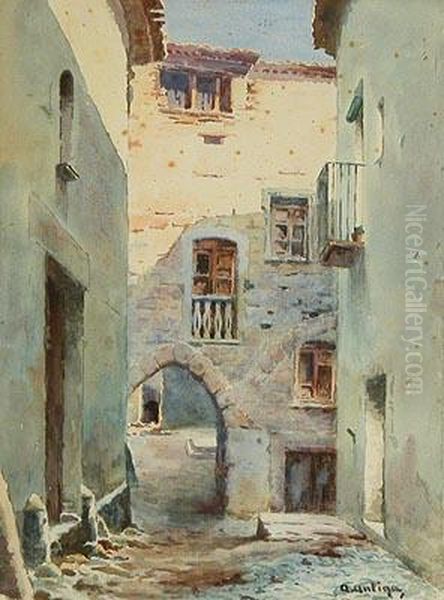 Callejuela De Pueblo. Oil Painting by Agusti Antiga Monner