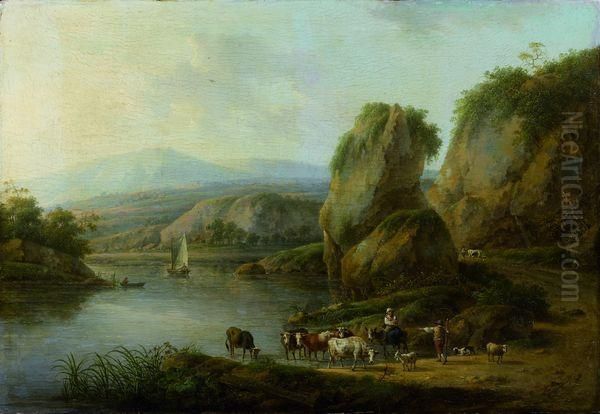 scene Pastorale Au Bord D'une Riviere Oil Painting by Hendrik van Anthonissen