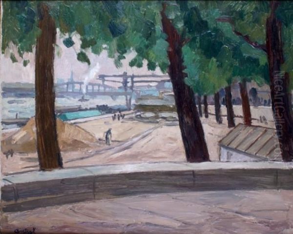 Paris, Bord De Seine Oil Painting by Louis Robert Antral