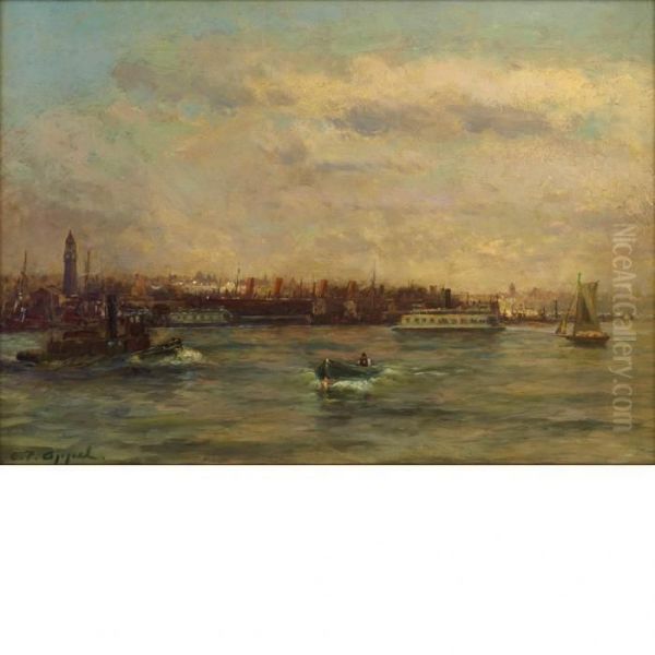 New York Harbor Oil Painting by Charles P. Appel