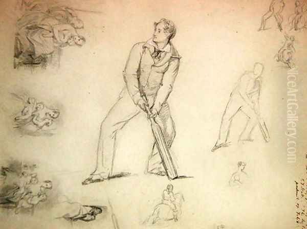 Sketch of a a cricketer Oil Painting by George Frederick Watts