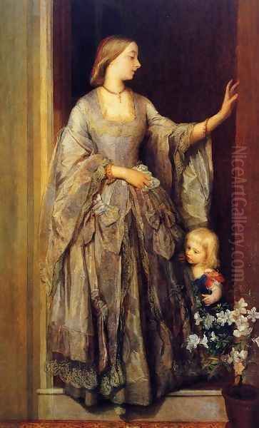 Lady Margaret Beaumont and her Daughter Oil Painting by George Frederick Watts