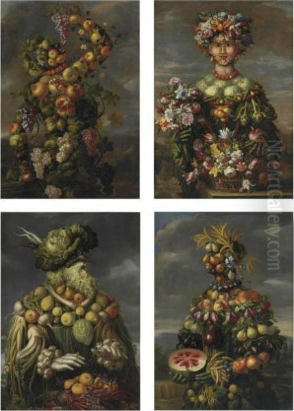 Four Anthropomorphic Figures: An Allegory Of The Four Seasons Oil Painting by Giuseppe Arcimboldo