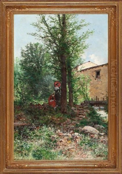 Lectura En El Bosque Oil Painting by Jose Armet Y Portanell