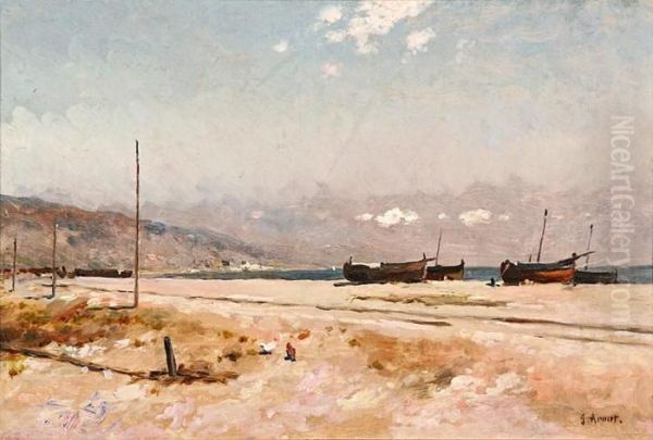 Playa Del Maresme Oil Painting by Jose Armet Y Portanell