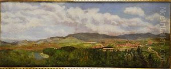 Paisaje Con Pueblo Al Fondo Oil Painting by Jose Armet Y Portanell