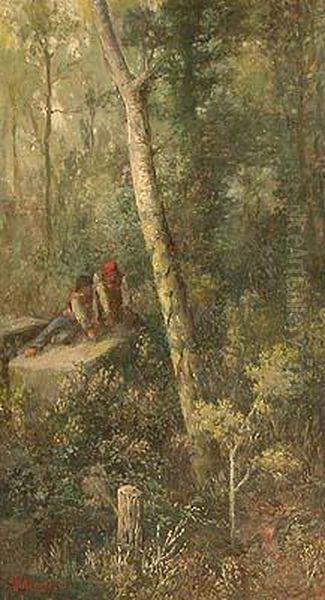 Muchachos En El Bosque. Oil Painting by Jose Armet Y Portanell