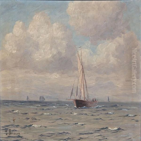 Seascape With Sailing Ships by Vilhelm Karl Ferd. Arnesen