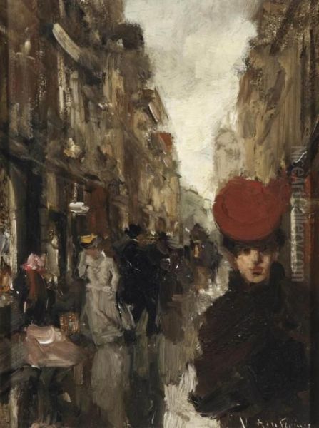 Strolling In The Spuistraat, The Hague Oil Painting by Floris Arntzenius