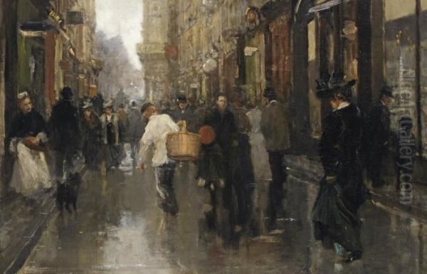 Straat; A View Of The Spuistraat, The Hague Oil Painting by Floris Arntzenius