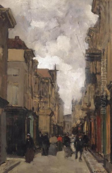 Strolling In The Spuistraat, The Hague Oil Painting by Floris Arntzenius