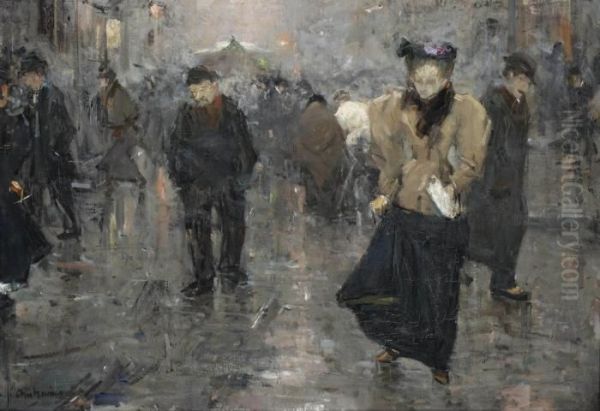 A Busy Street Scene In The Hague Oil Painting by Floris Arntzenius