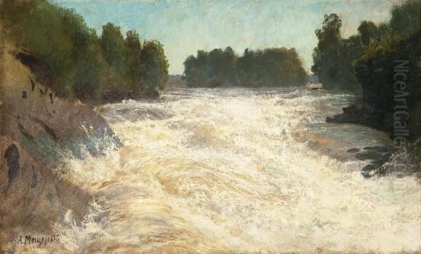 Raging Rapid Oil Painting by Arseny Ivanovich Meshchersky