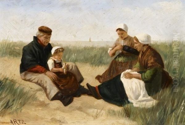 Dutch Family At The Beach Oil Painting by David Adolf Constant Artz