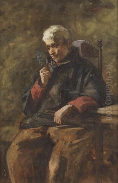 A Quiet Smoke Oil Painting by David Adolf Constant Artz