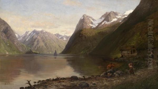 Norwegian Fjord Landscape Oil Painting by Anders Monsen Askevold